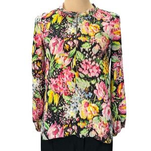 Kobi Halperin Floral Print Long Sleeve V Neck Blouse Small Colorful Romantic